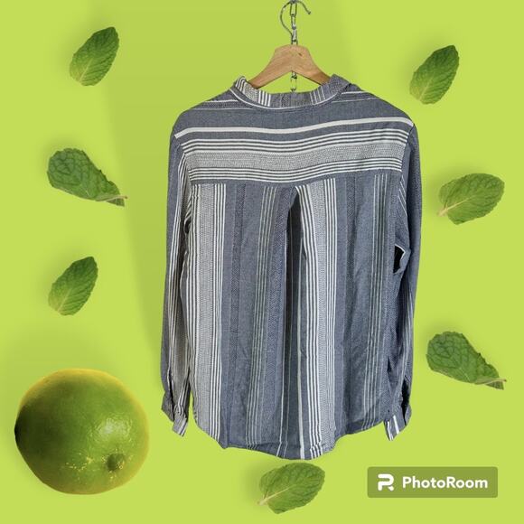 Maeve By Anthropologie Women's Medium Blue & White Viscose Button Up Blouse - Picture 3 of 9